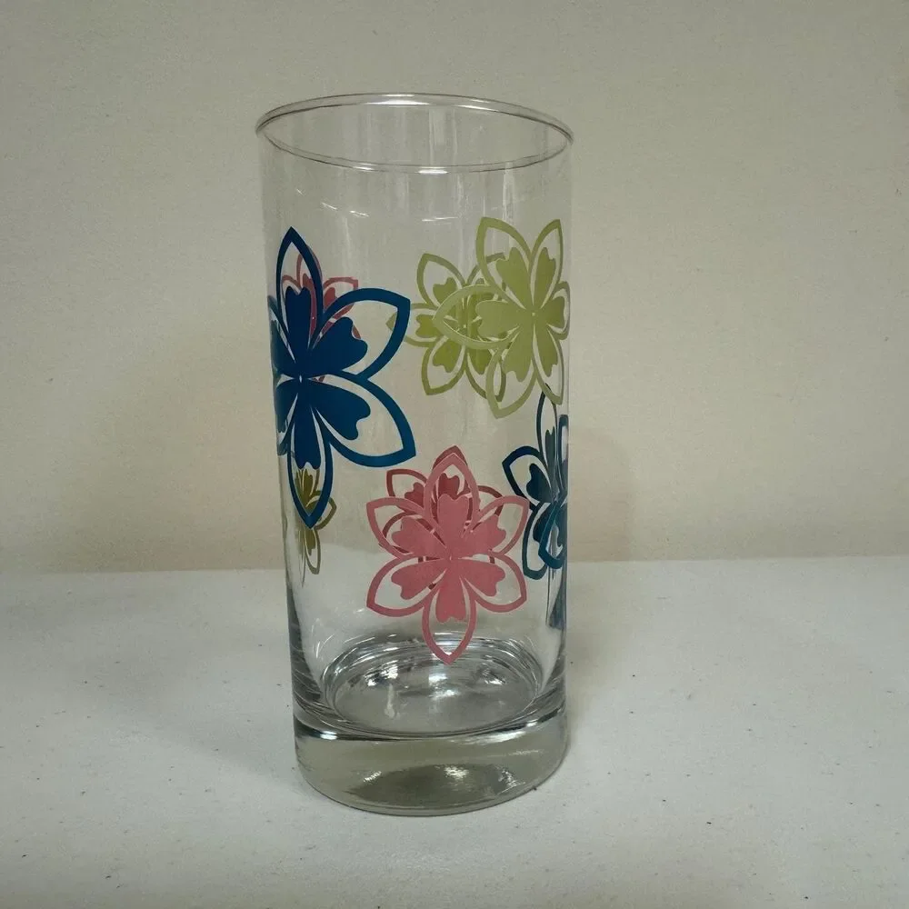 Hawaiian Orchids Drinking Glass Pastel Tropical Barware Spring Cup Dining Home